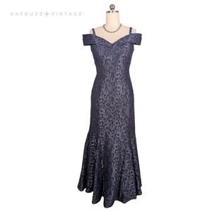 R M Richards Lace Prom Dress Maxi Gown 12P Gray Memaid Off Shoulder Mother Bride